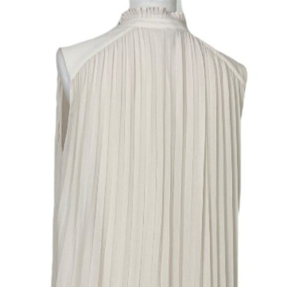 H&M Midi Dress Pleated Tie V-neck Cream Ivory Lined Chiffon Women’s Size Large - Picture 9 of 11